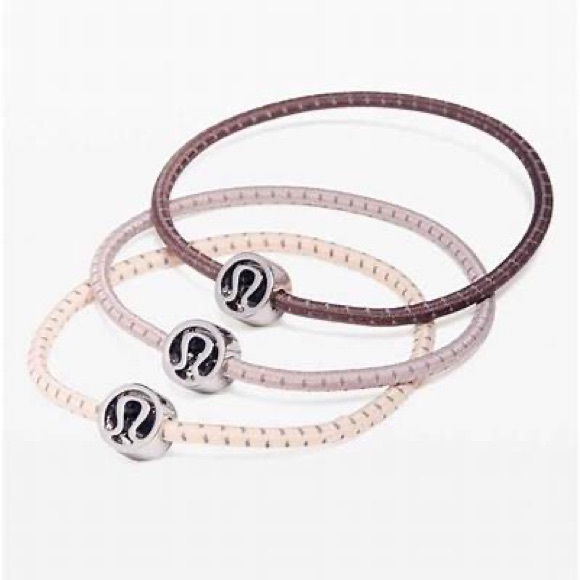 🆕 Lululemon Set 2 Logo Black Brown Hair Tie Bracelet - Picture 1 of 2